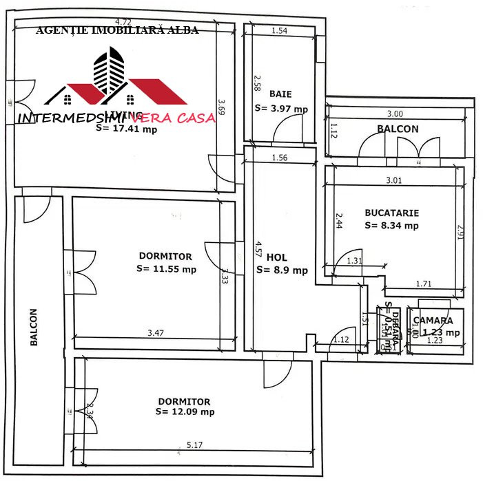 Apartament 3 camere Et 2 decomandat 71 mp Alba iulia zona Centru 